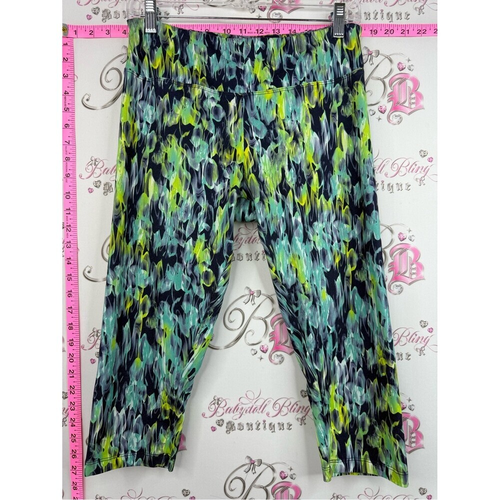 Marika tek capri tights leggings Aqua, Lime & Black Abstract Capri Leggings